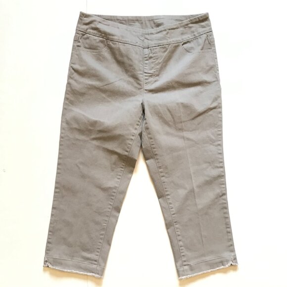 Slim Sation Pull On Crop Cropped Pants Womens 14 Gray High Hem Slimming Stretch - Picture 9 of 9